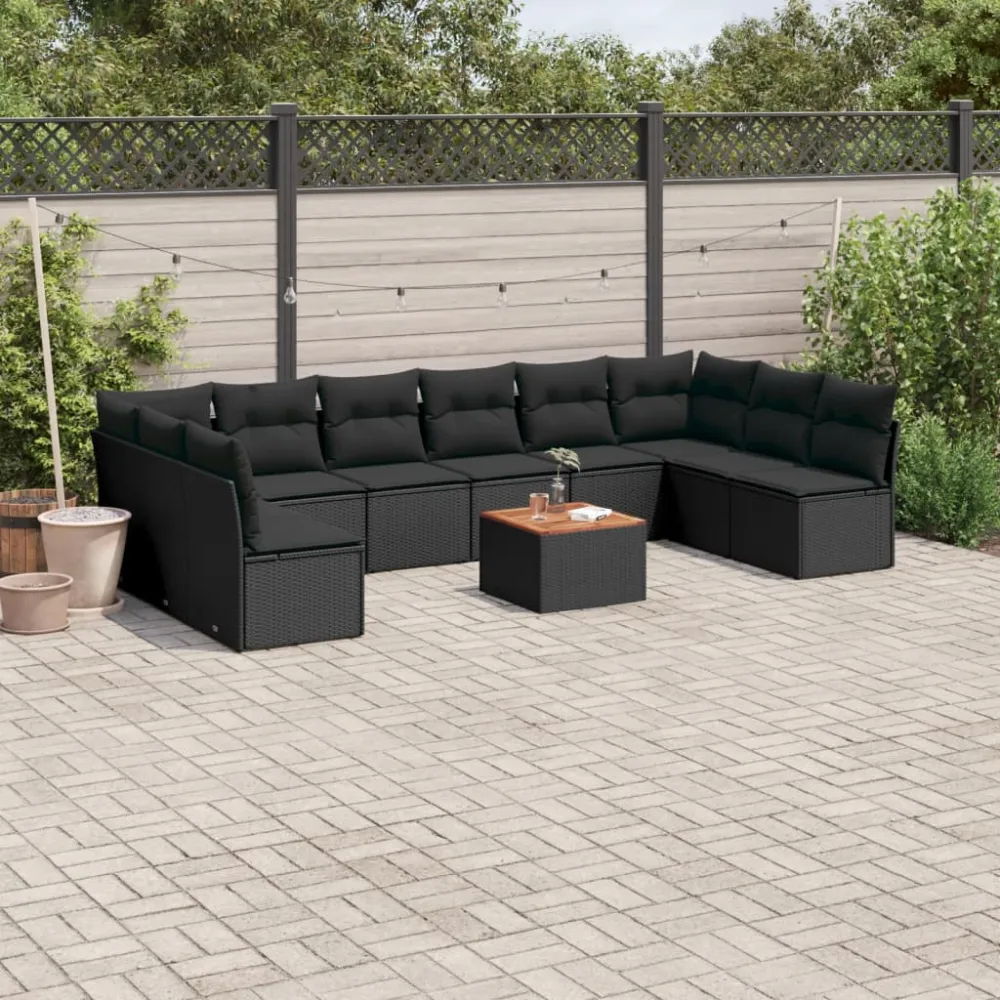 11-delige Loungeset met kussens poly rattan zwart vidaXL