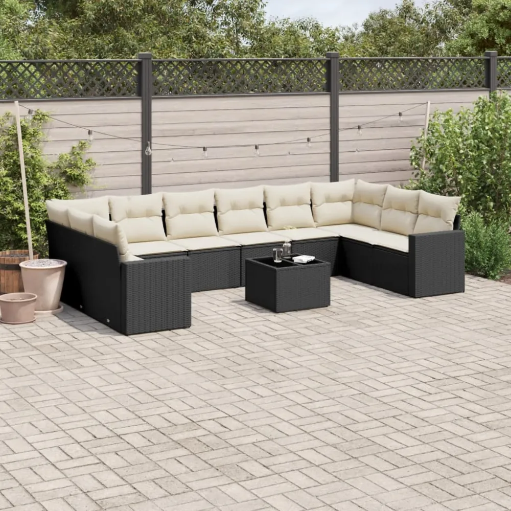 11-delige Loungeset met kussens poly rattan zwart vidaXL