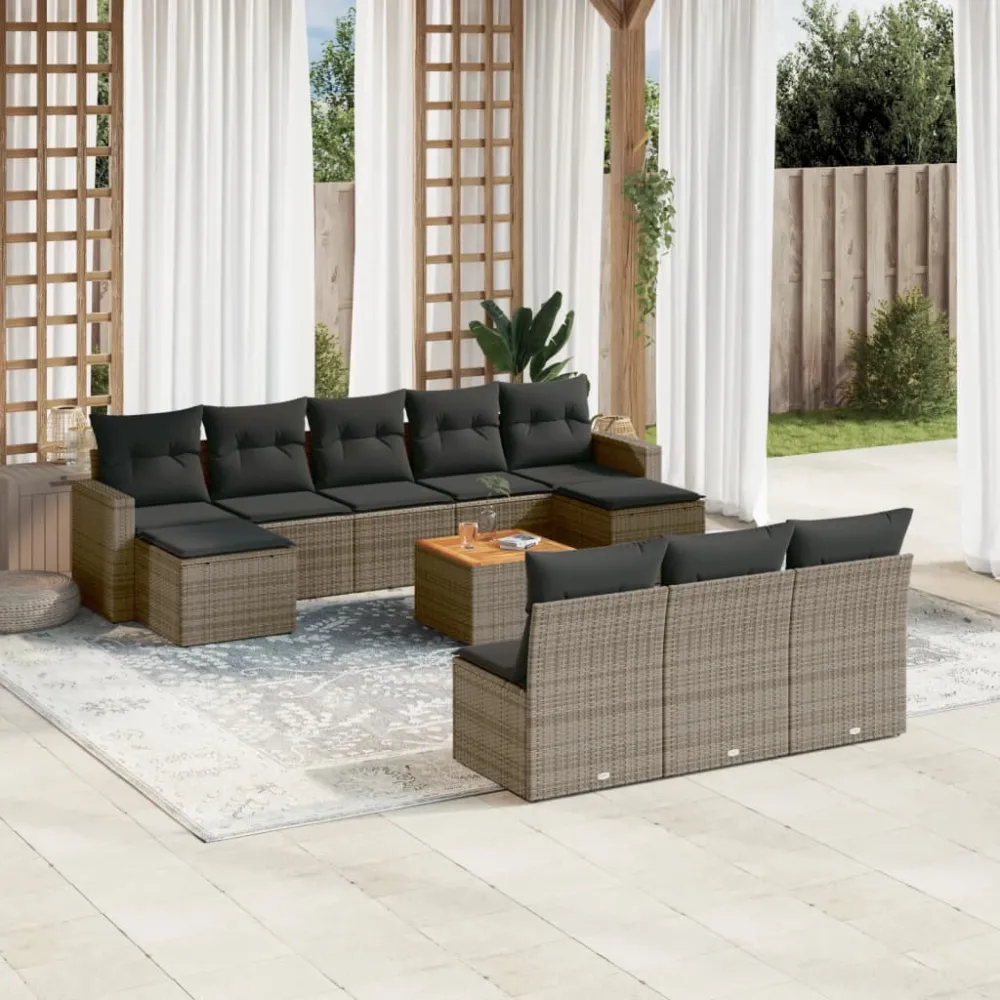 11-delige Loungeset met kussens poly rattan grijs vidaXL