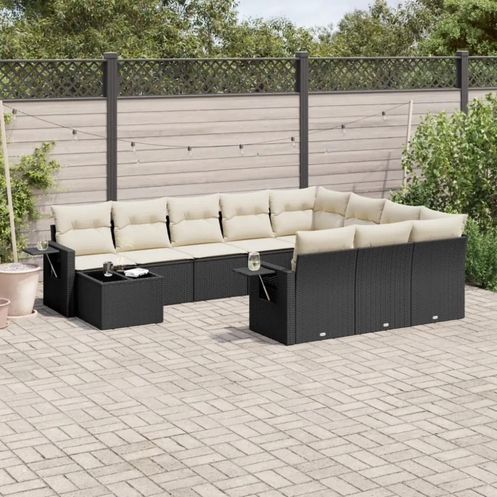 11-delige Loungeset met kussens poly rattan zwart vidaXL