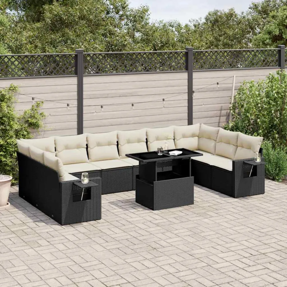 11-delige Loungeset met kussens poly rattan zwart vidaXL