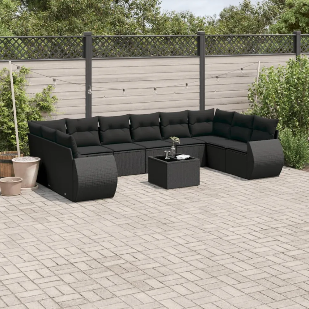11-delige Loungeset met kussens poly rattan zwart vidaXL
