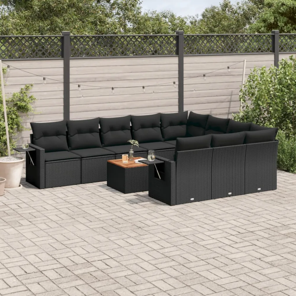 11-delige Loungeset met kussens poly rattan zwart vidaXL