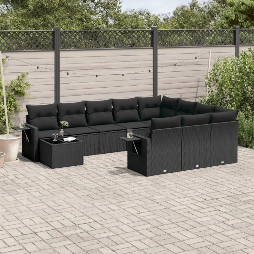 11-delige Loungeset met kussens poly rattan zwart vidaXL