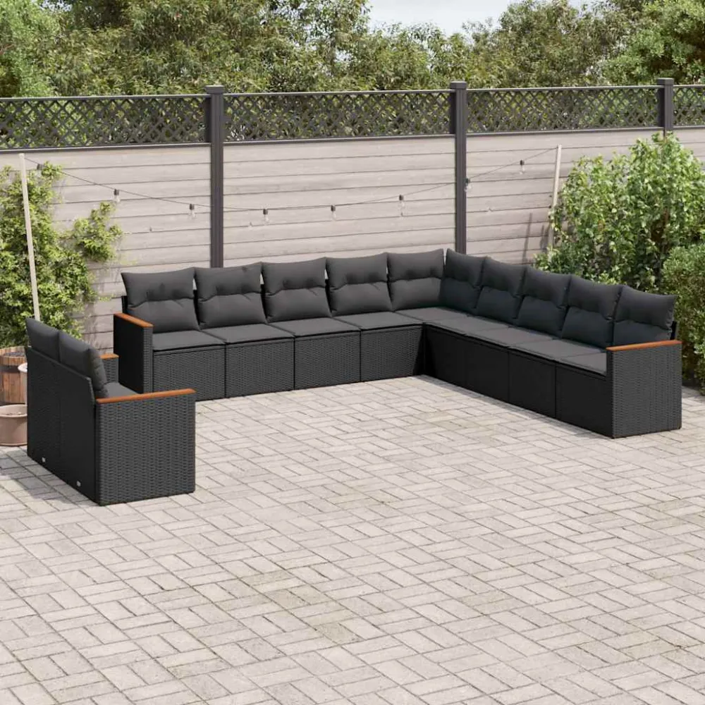 11-delige Loungeset met kussens poly rattan zwart vidaXL