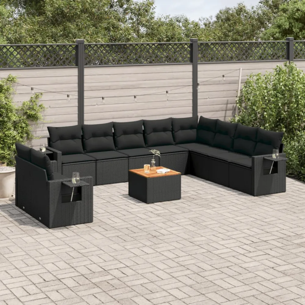 11-delige Loungeset met kussens poly rattan zwart vidaXL