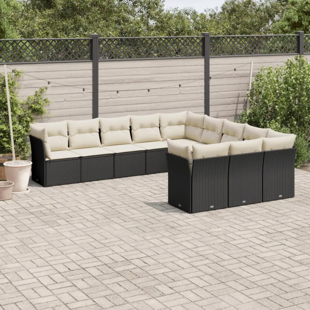 11-delige Loungeset met kussens poly rattan zwart vidaXL