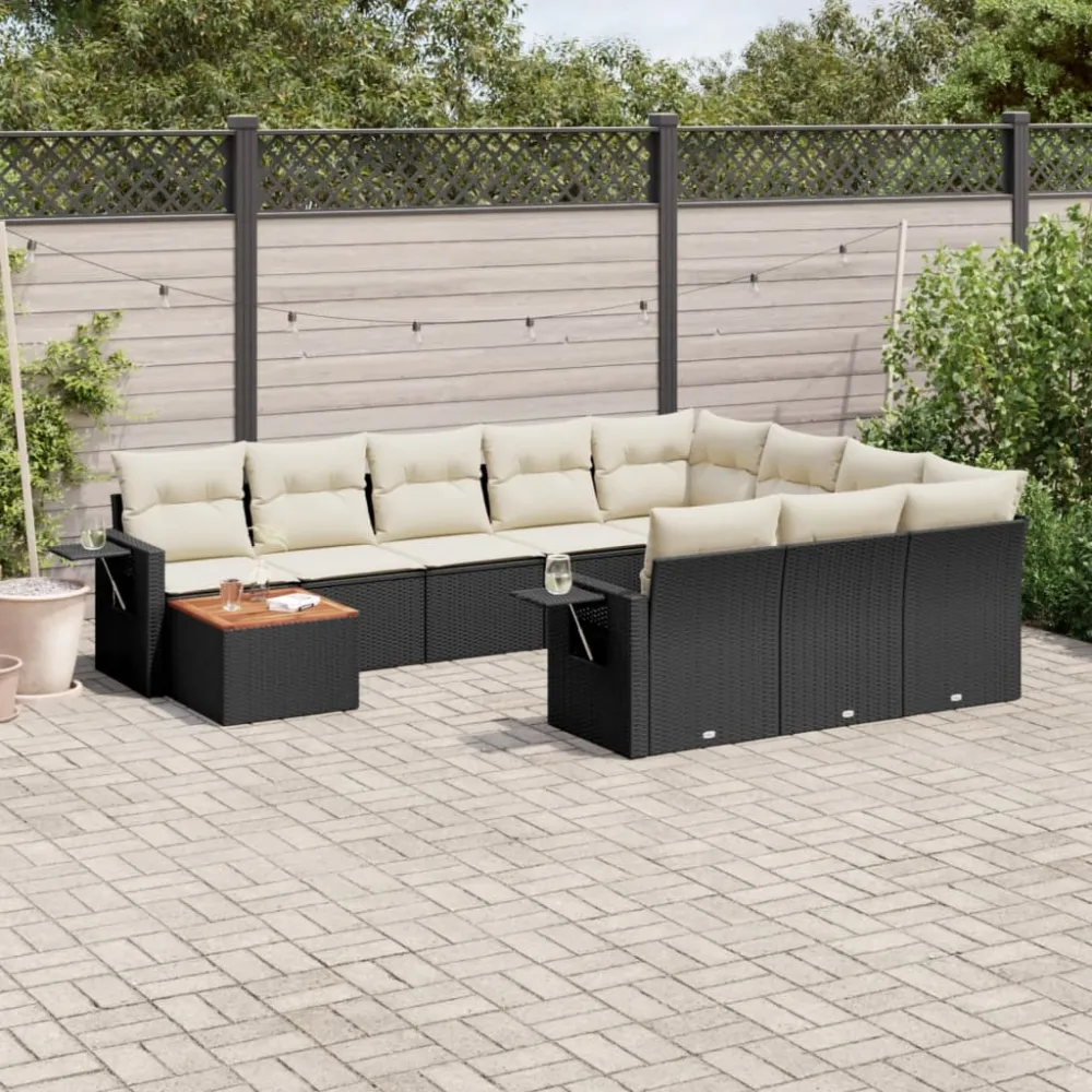 11-delige Loungeset met kussens poly rattan zwart vidaXL