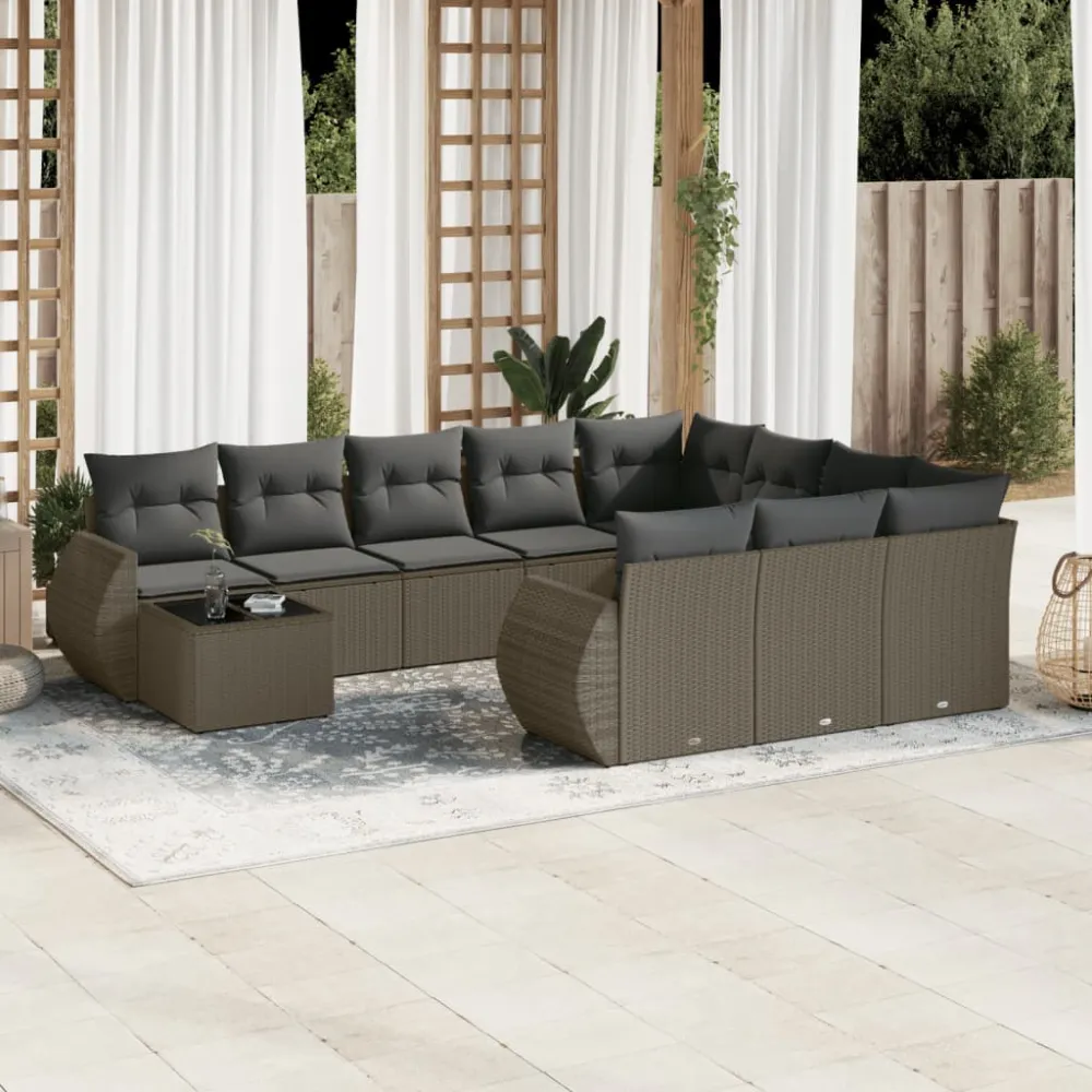 11-delige Loungeset met kussens poly rattan lichtgrijs vidaXL