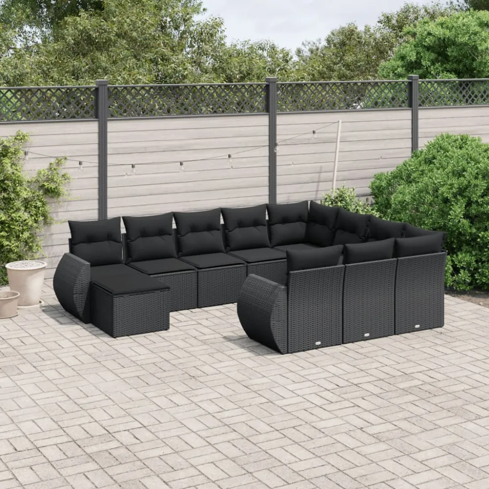 11-delige Loungeset met kussens poly rattan zwart vidaXL