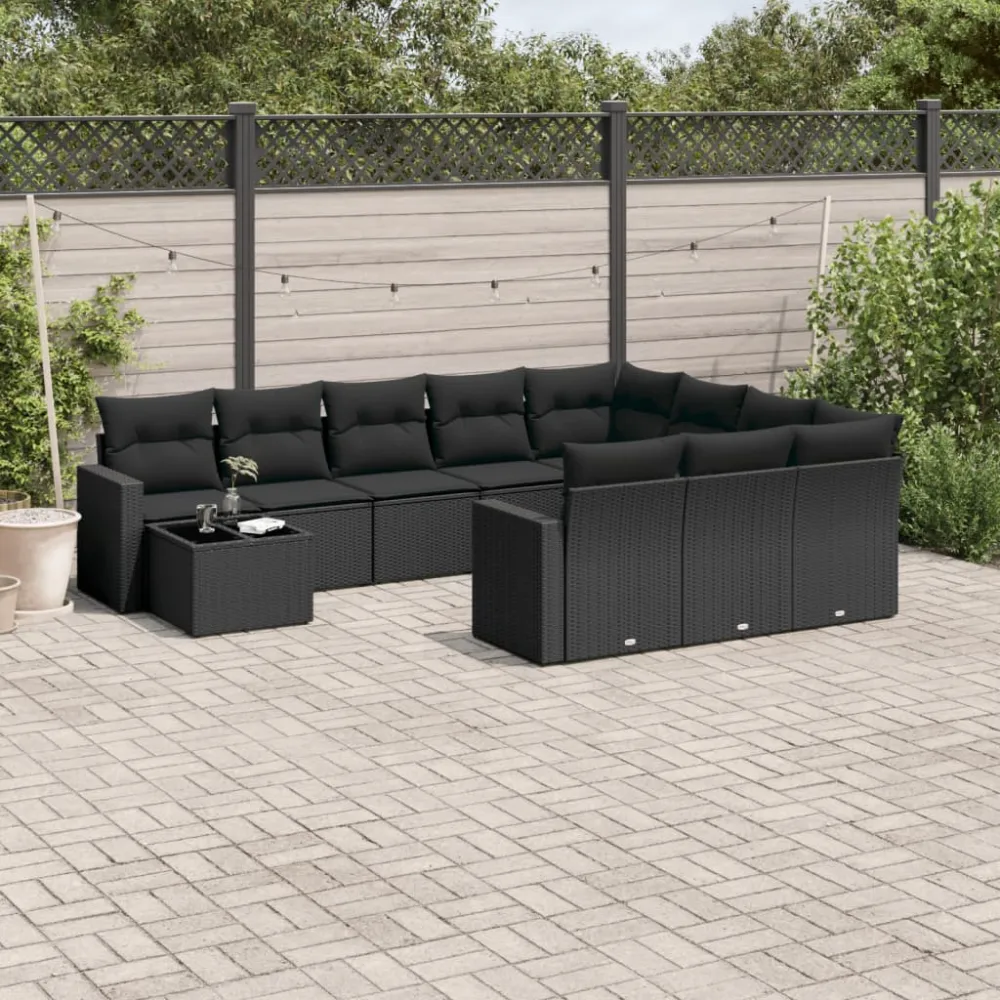 11-delige Loungeset met kussens poly rattan zwart vidaXL