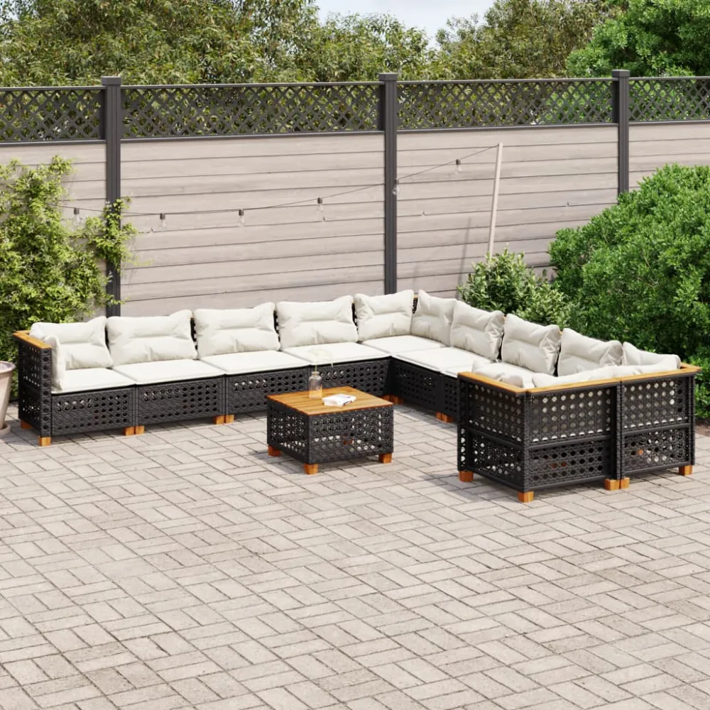 11-delige Loungeset met kussens poly rattan zwart vidaXL