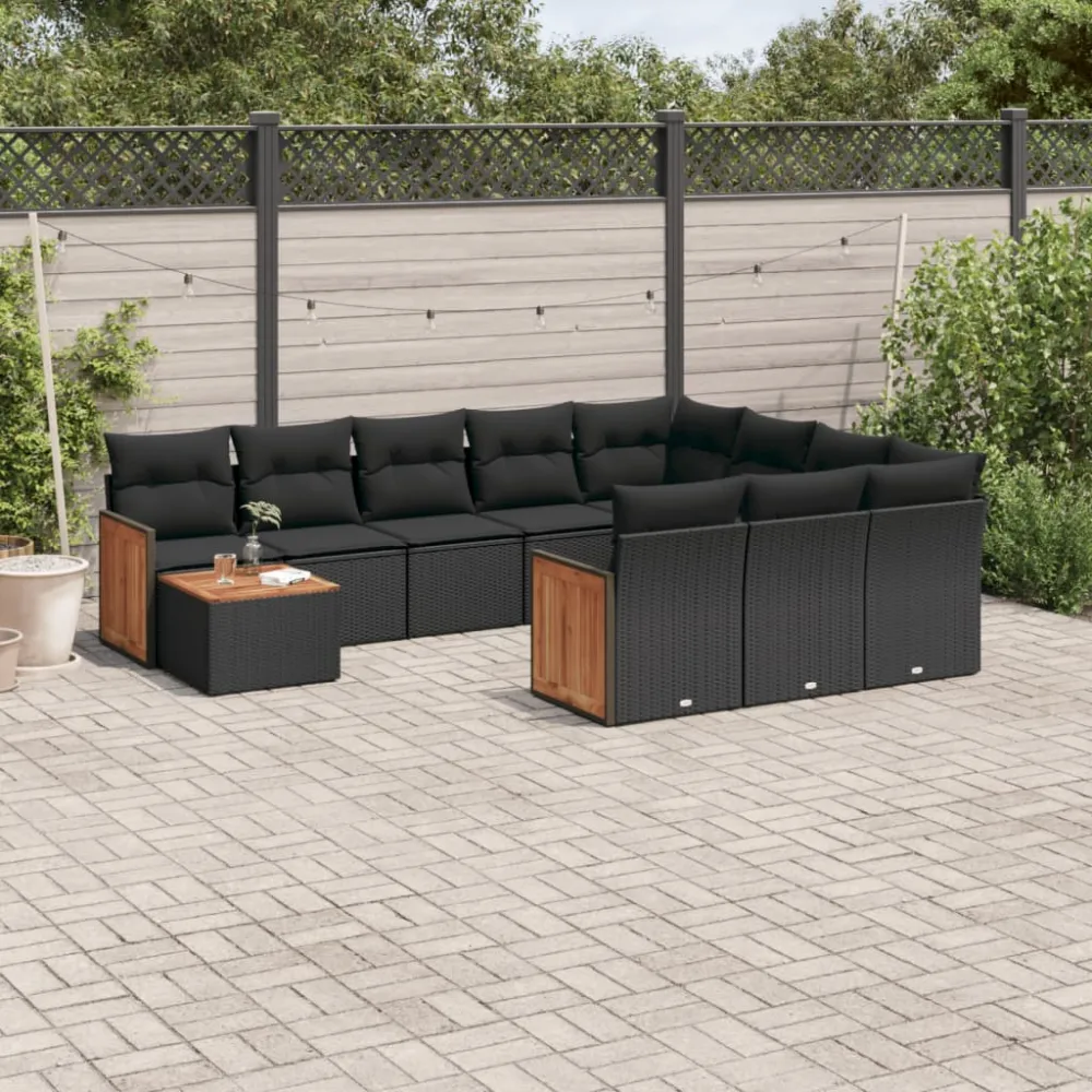 11-delige Loungeset met kussens poly rattan zwart vidaXL