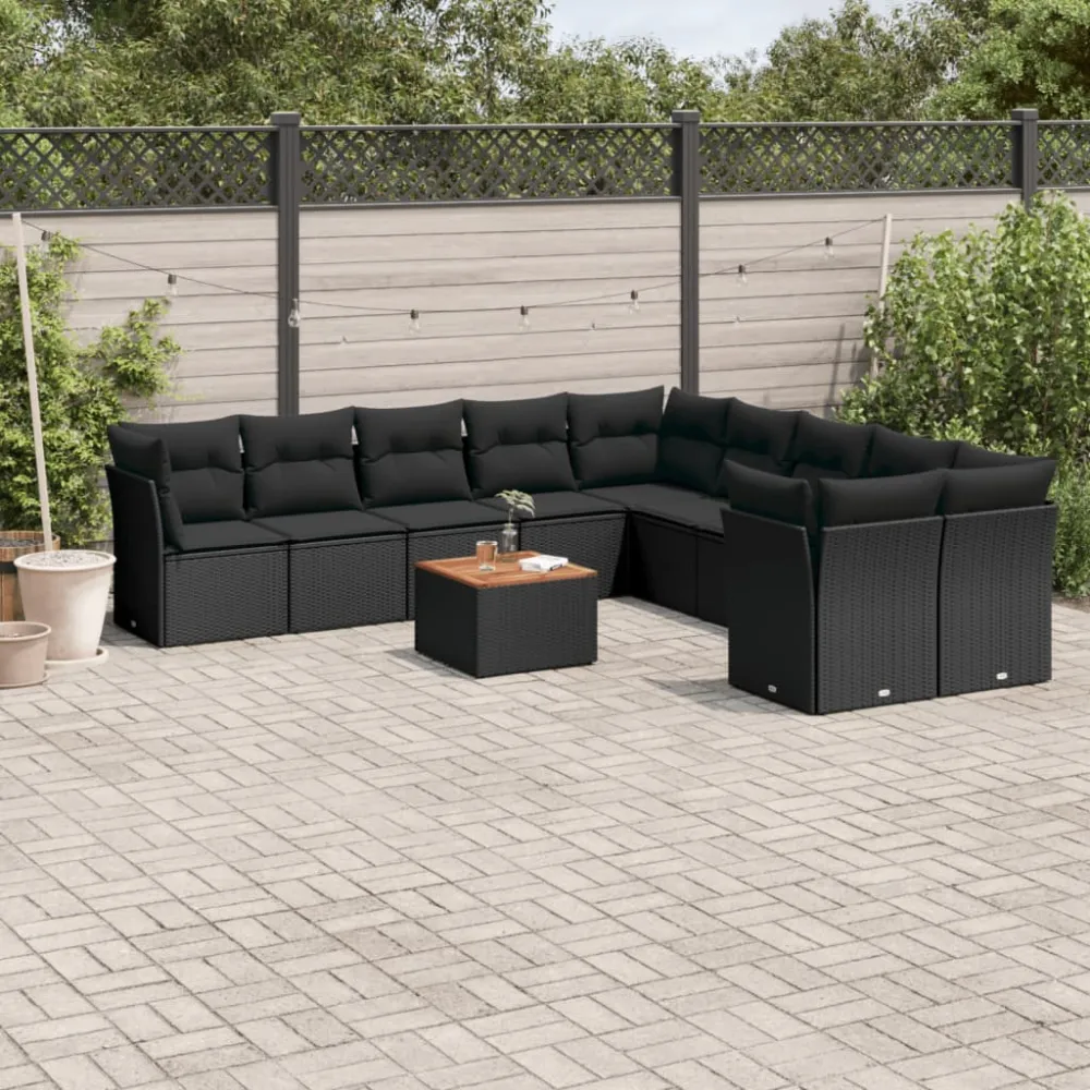 11-delige Loungeset met kussens poly rattan zwart vidaXL