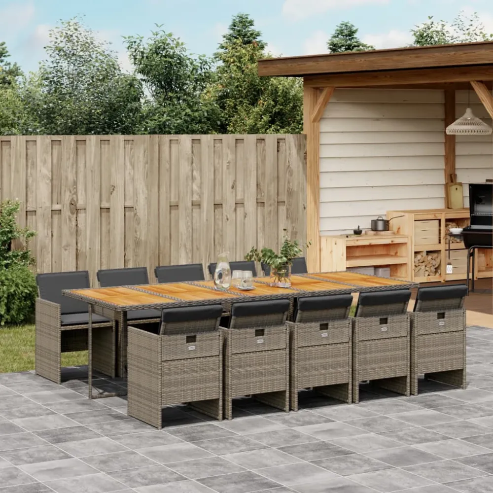 11-delige Tuinset met kussens poly rattan grijs vidaXL