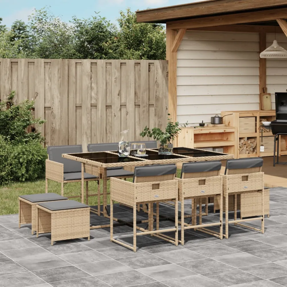 11-delige Tuinset met kussens poly rattan gemengd beige vidaXL