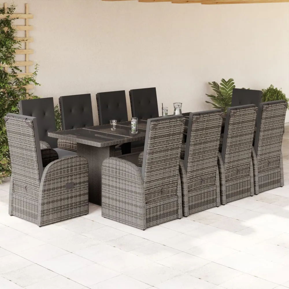 11-delige Tuinset met kussens poly rattan grijs vidaXL