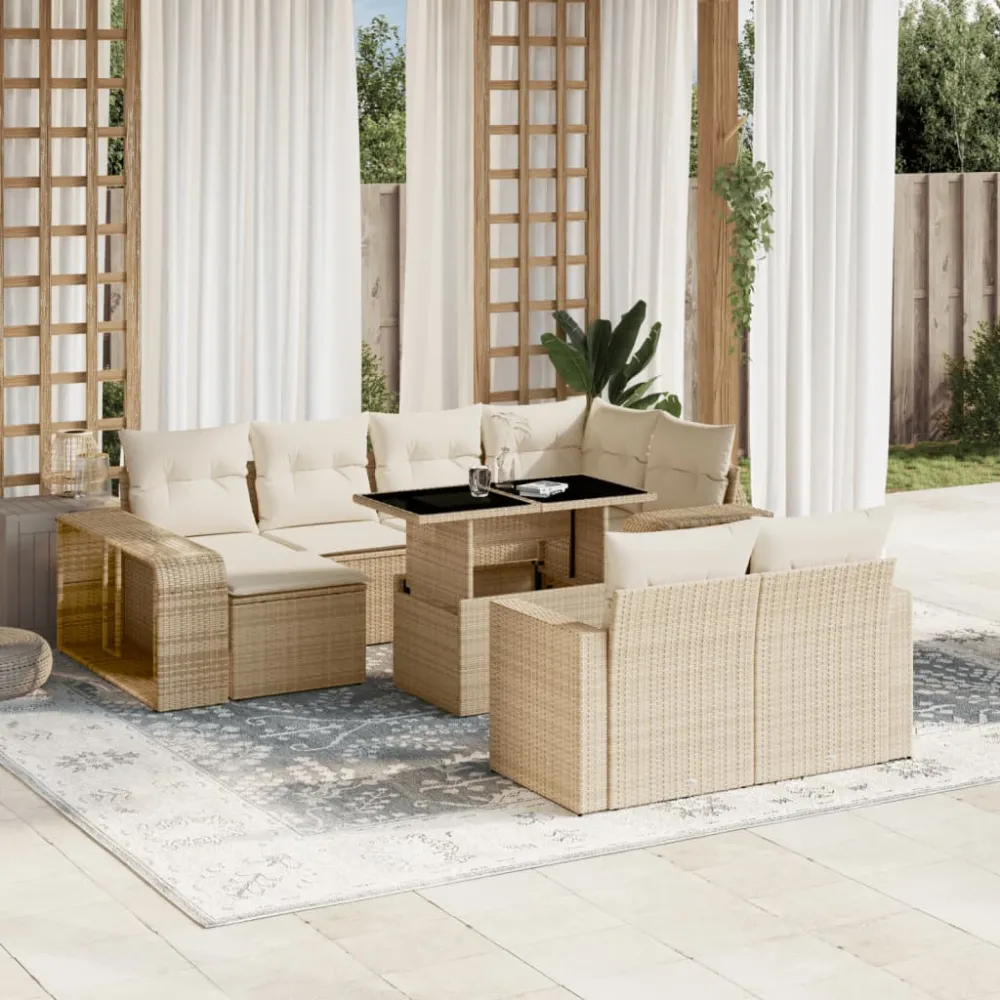 11-delige Tuinset met kussens poly rattan beige vidaXL