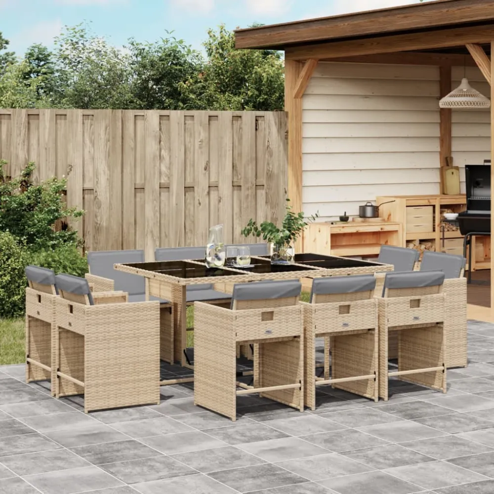 11-delige Tuinset met kussens poly rattan gemengd beige vidaXL