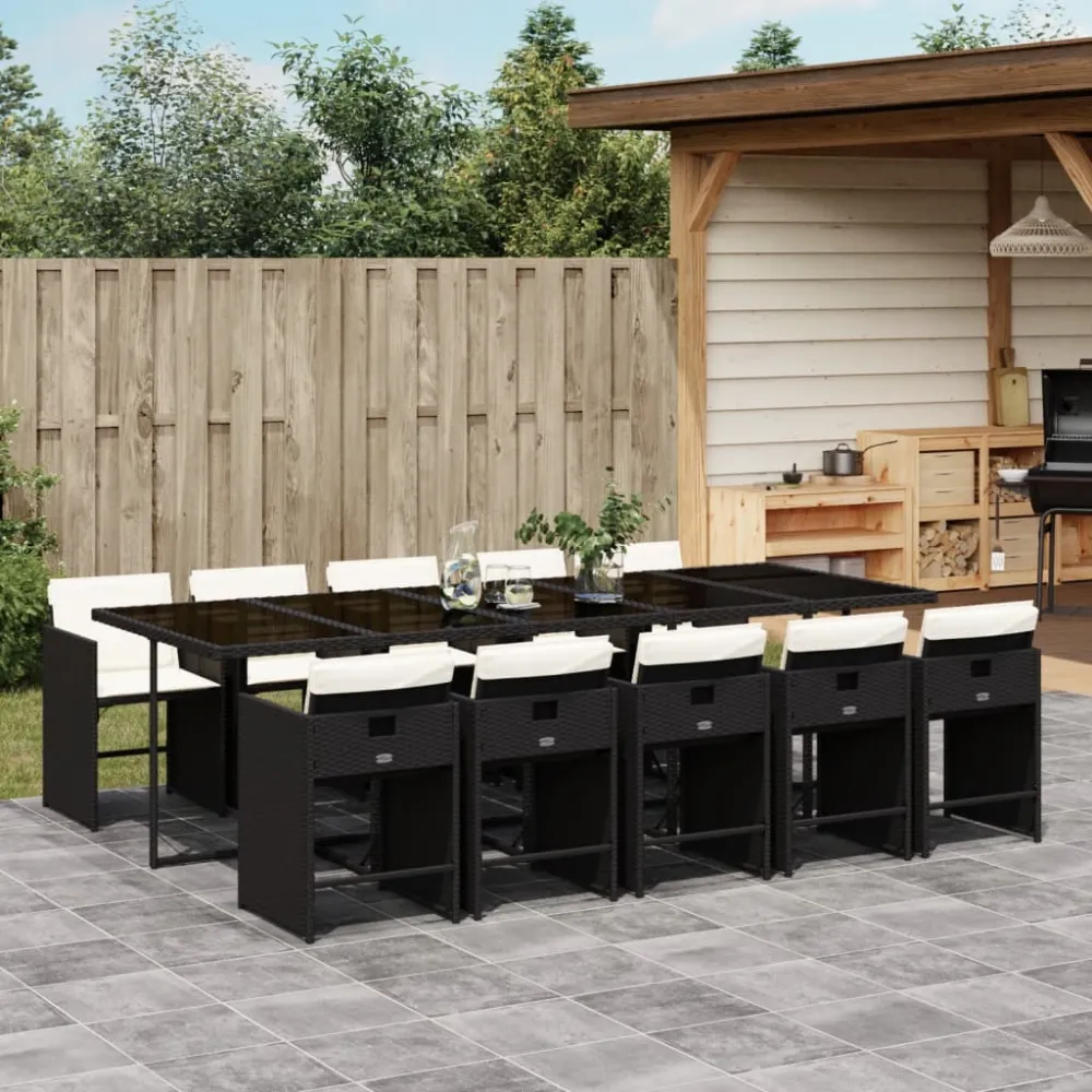 11-delige Tuinset met kussens poly rattan zwart vidaXL