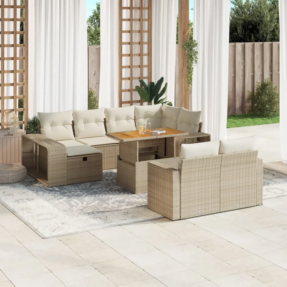 11-delige Tuinset met kussens poly rattan beige vidaXL
