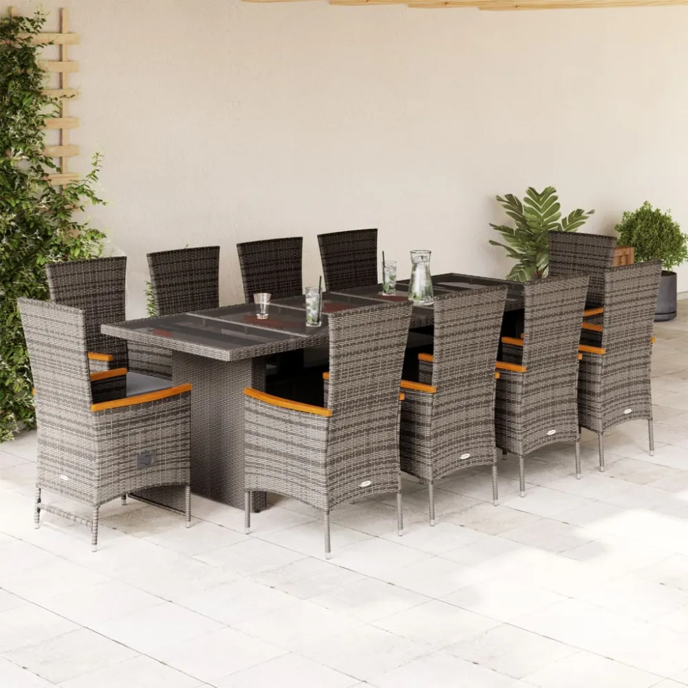 11-delige Tuinset met kussens poly rattan grijs vidaXL