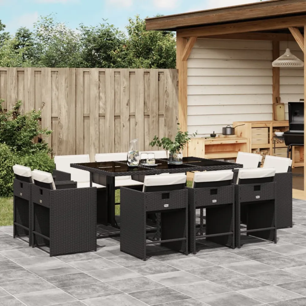 11-delige Tuinset met kussens poly rattan zwart vidaXL