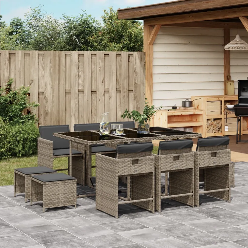 11-delige Tuinset met kussens poly rattan grijs vidaXL