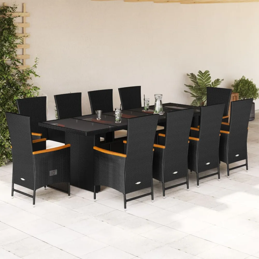 11-delige Tuinset met kussens poly rattan zwart vidaXL