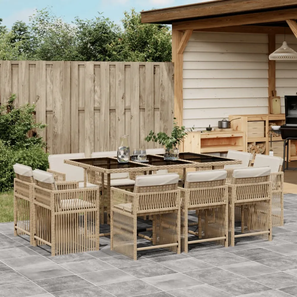 11-delige Tuinset met kussens poly rattan beige vidaXL