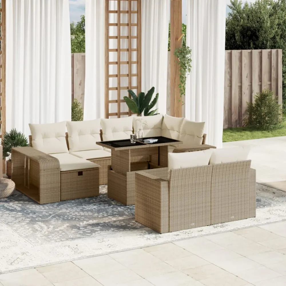11-delige Tuinset met kussens poly rattan beige vidaXL