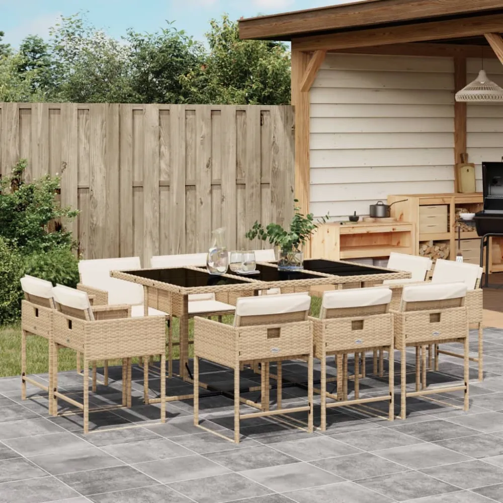 11-delige Tuinset met kussens poly rattan beige vidaXL