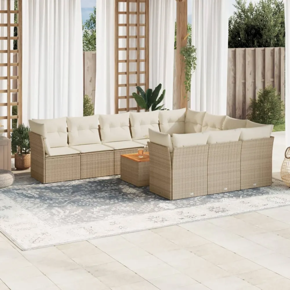 11-delige Tuinset met kussens poly rattan beige vidaXL