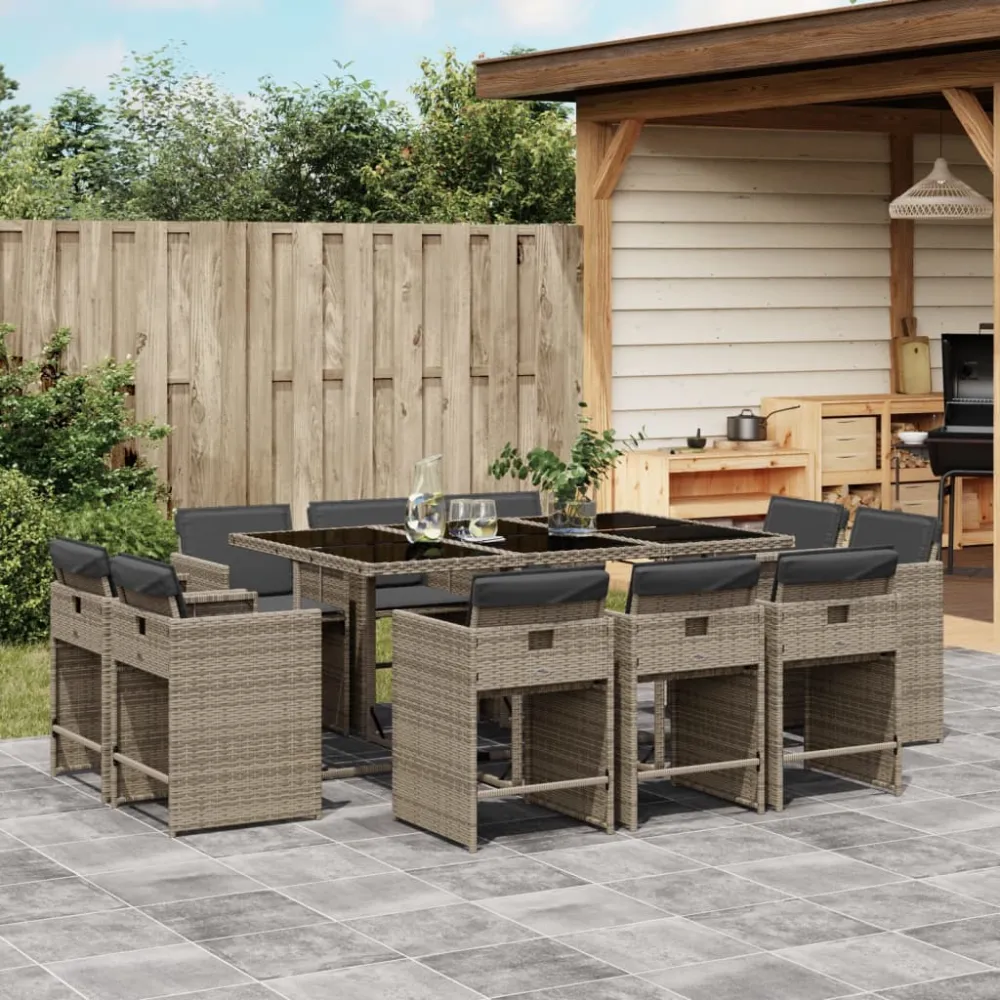 11-delige Tuinset met kussens poly rattan grijs vidaXL