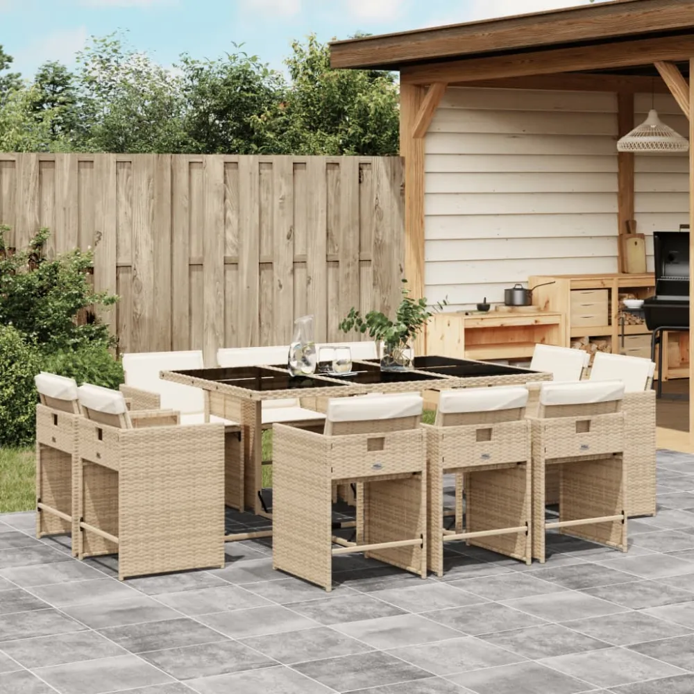 11-delige Tuinset met kussens poly rattan beige vidaXL