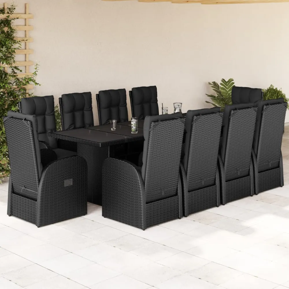 11-delige Tuinset met kussens poly rattan zwart vidaXL