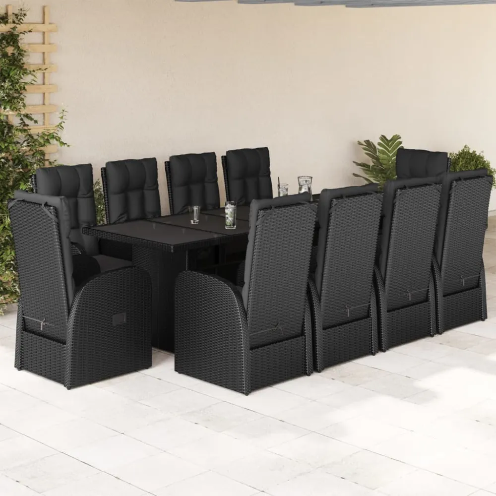 11-delige Tuinset met kussens poly rattan zwart vidaXL