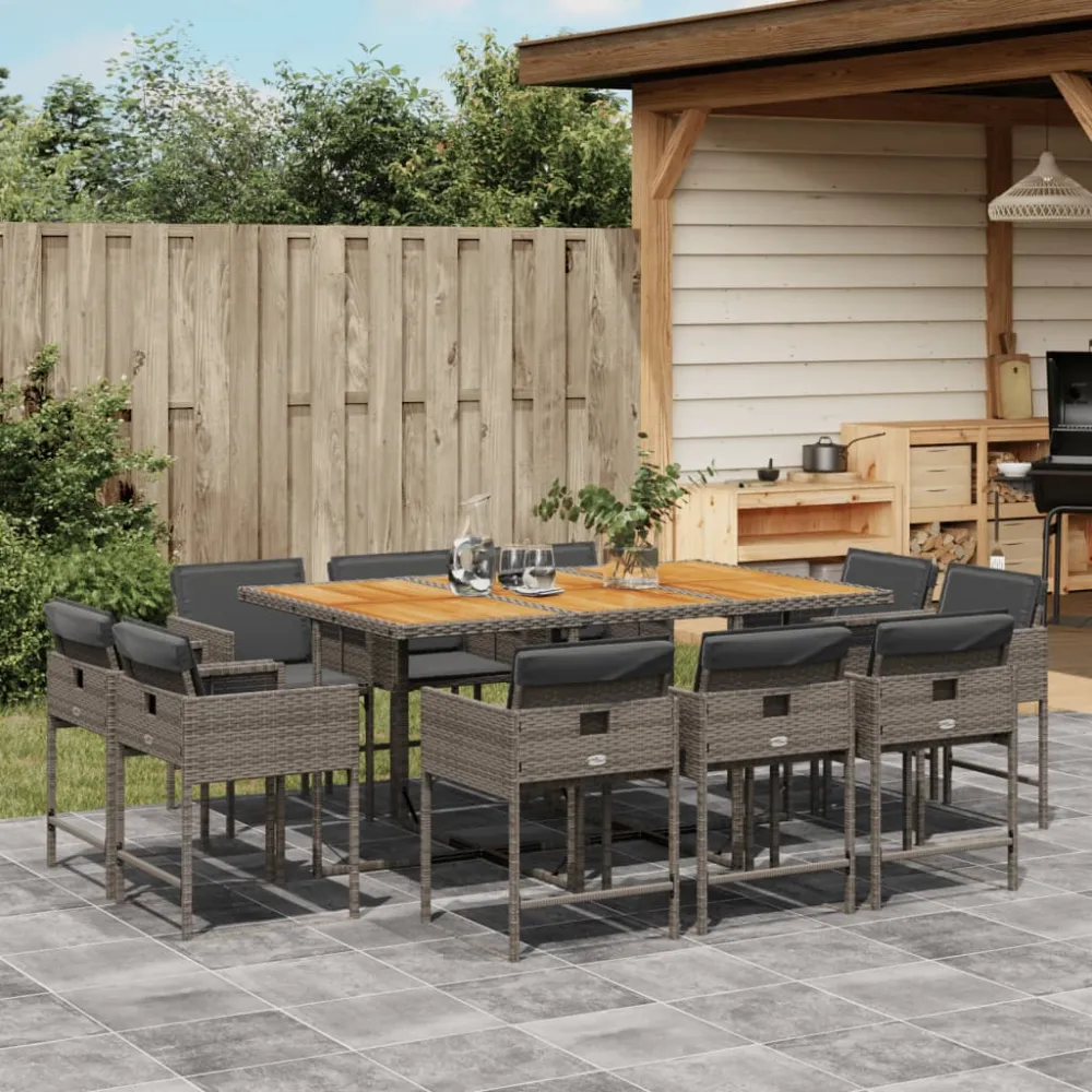11-delige Tuinset met kussens poly rattan grijs vidaXL