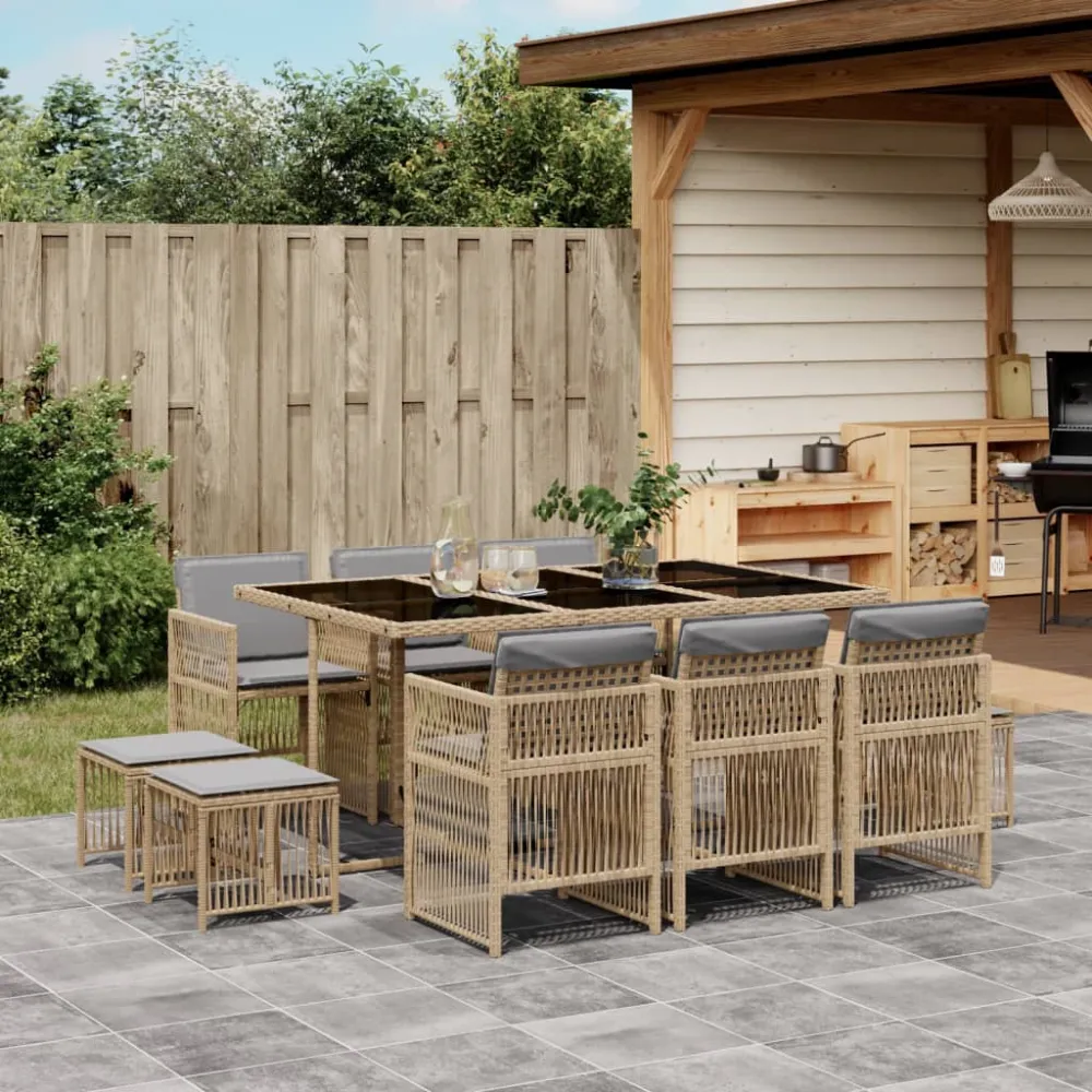 11-delige Tuinset met kussens poly rattan gemengd beige vidaXL