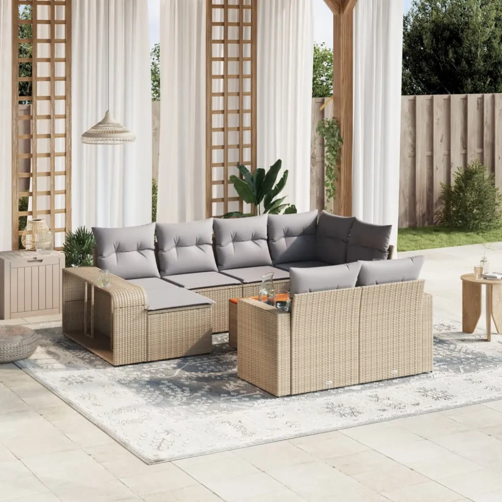11-delige Tuinset met kussens poly rattan beige vidaXL