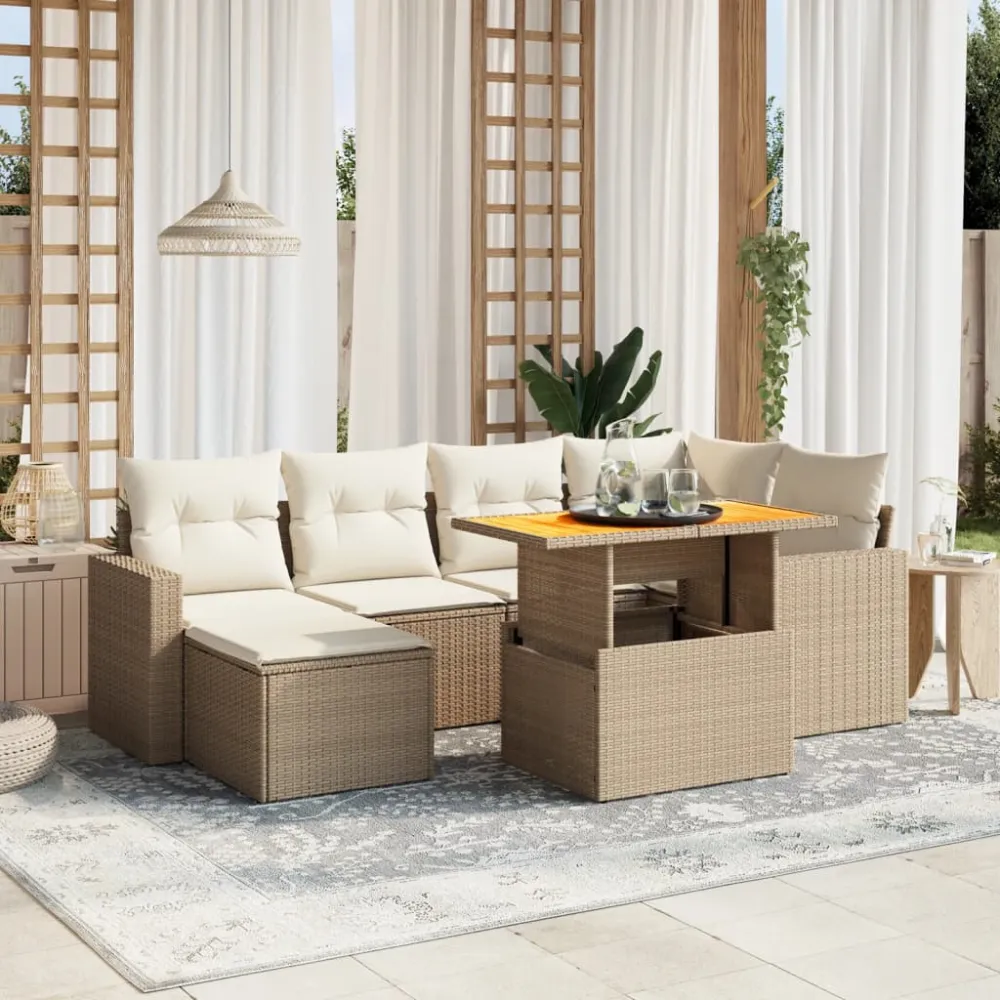 11-delige Tuinset met kussens poly rattan beige vidaXL