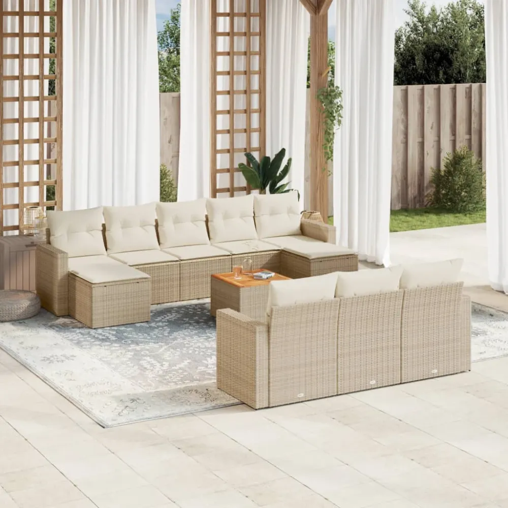11-delige Tuinset met kussens poly rattan beige vidaXL