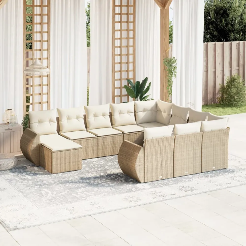 11-delige Tuinset met kussens poly rattan beige vidaXL
