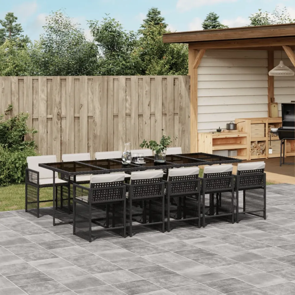 11-delige Tuinset met kussens poly rattan zwart vidaXL