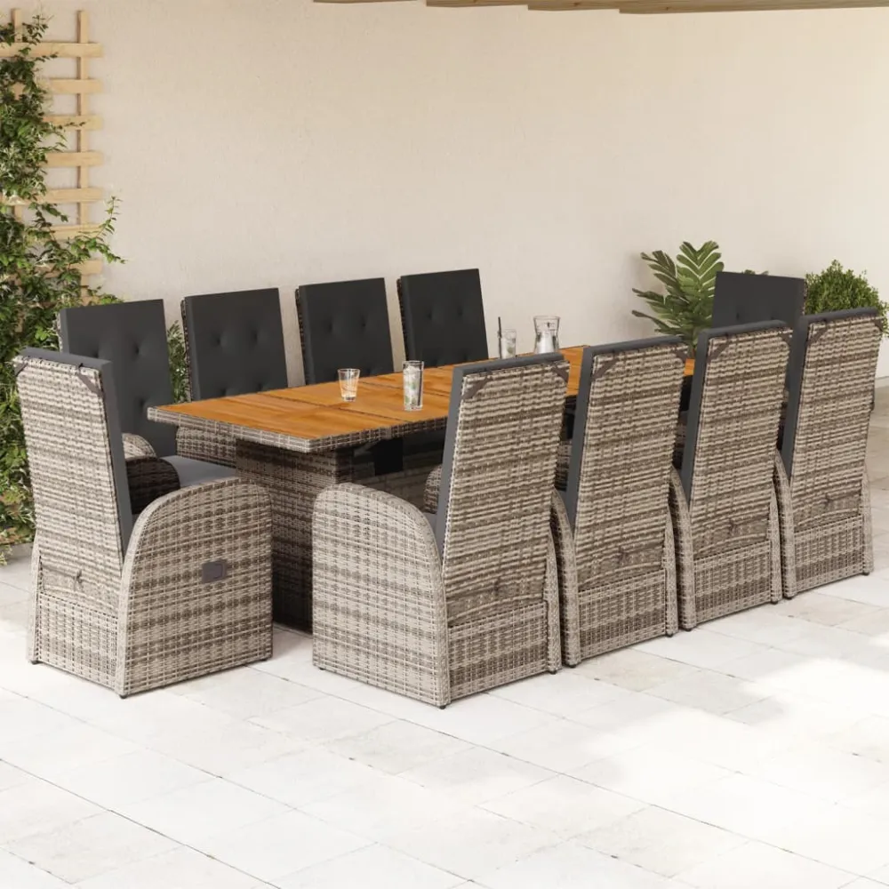 11-delige Tuinset met kussens poly rattan grijs vidaXL