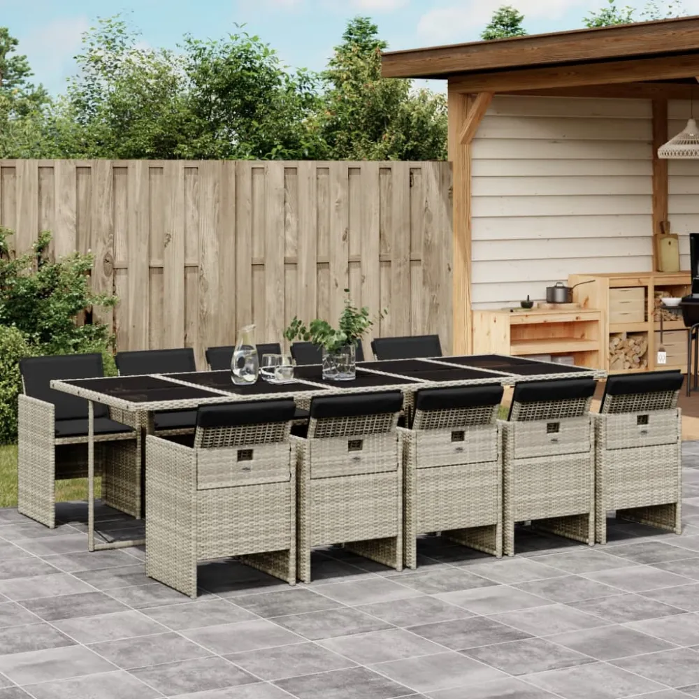 11-delige Tuinset met kussens poly rattan lichtgrijs vidaXL