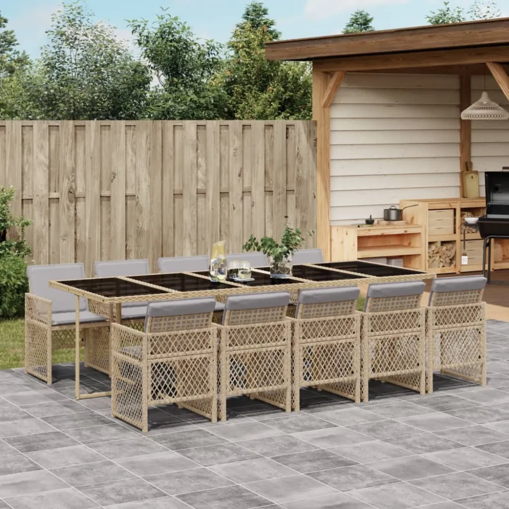 11-delige Tuinset met kussens poly rattan beige vidaXL