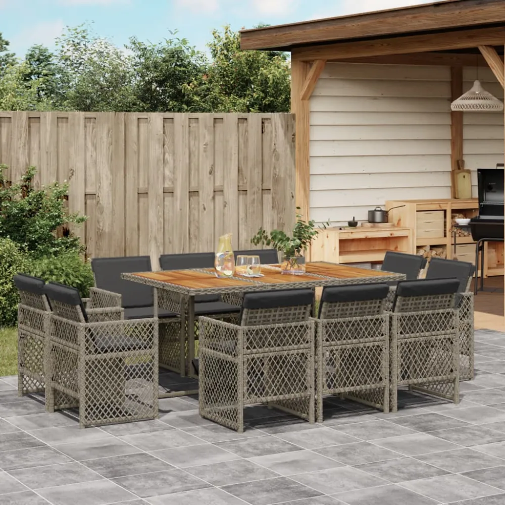 11-delige Tuinset met kussens poly rattan grijs vidaXL
