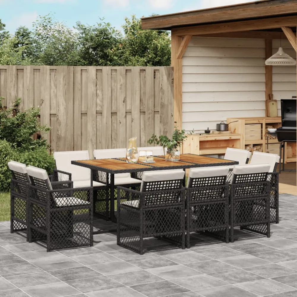 11-delige Tuinset met kussens poly rattan zwart vidaXL
