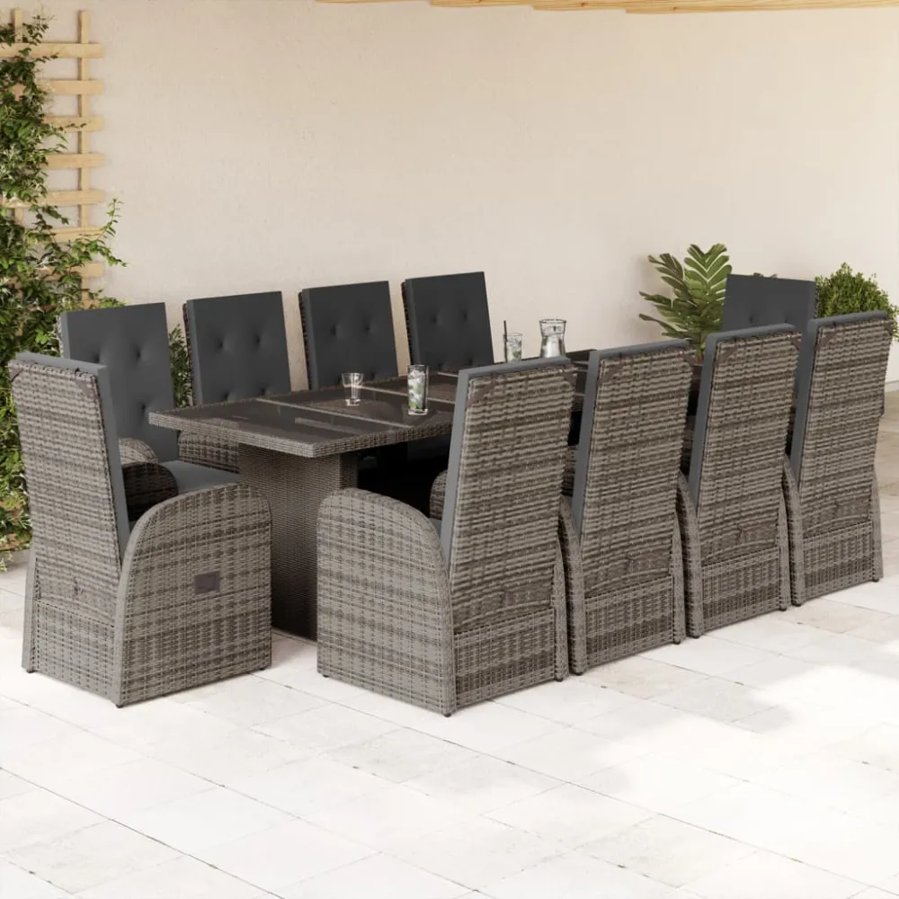 11-delige Tuinset met kussens poly rattan grijs vidaXL